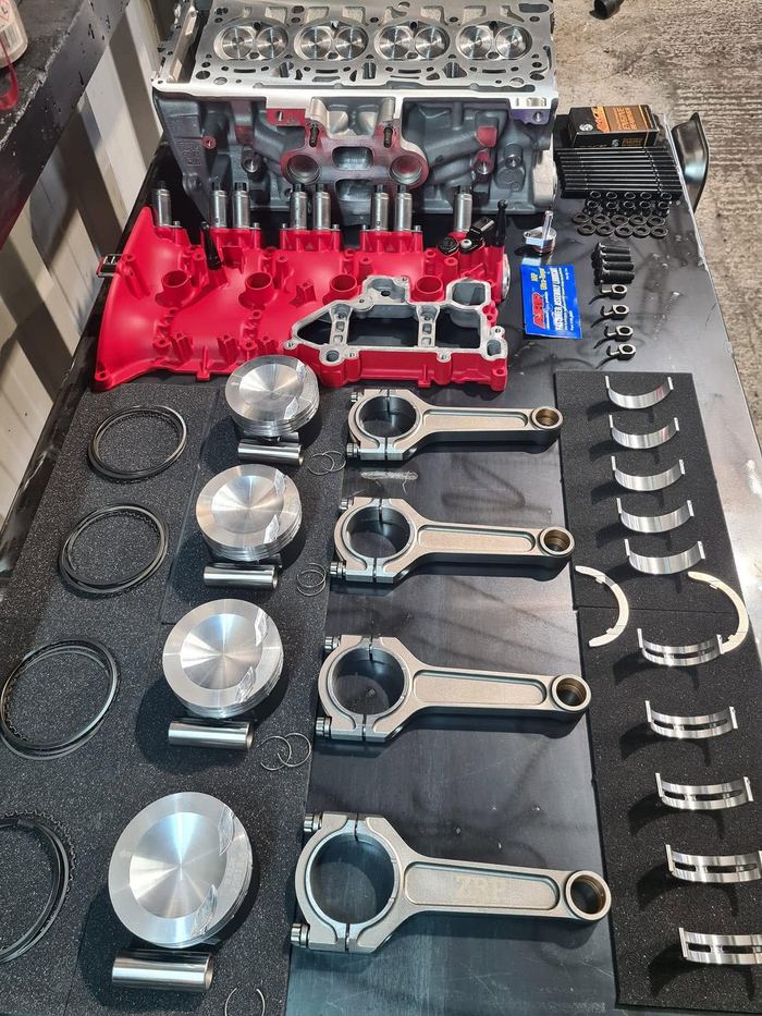 Engine build parts laid out